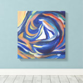 Meerkleurige zeilboot Zee Acryl schilderij Print (Insitu (Houten vloer))