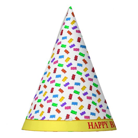 Meerkleurige zoete beren op wit feesthoedjes (Links)