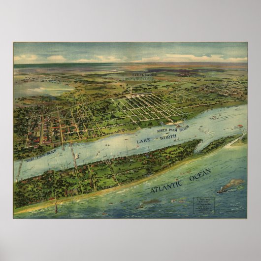 Meerlagenpalmstrand FL Birds Eye Panoramic Map Poster (Voorkant)