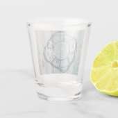 Meerleven & reddingsboei Blauwe Hout Shot Glas (Achterkant)