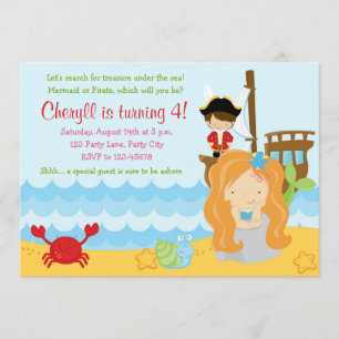 Meermaid Birthday Invitations for Girls with Pirat Kaart