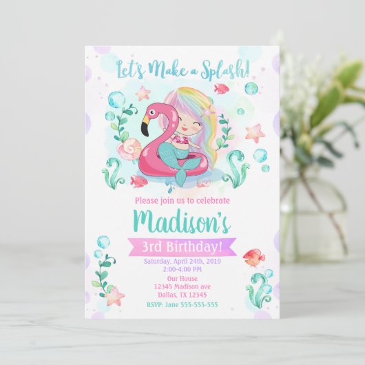 Meermaid Birthday Uitnodiging / onder de Zee Parti (Staand voorkant)