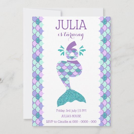 Meermaid Birthday-uitnodiging onder de Zee partij Kaart (Voorkant)