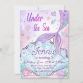Meermaid Birthday-uitnodiging onder de Zee partij Kaart (Voorkant)