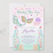 Meermaid Birthday-uitnodiging onder de Zee partij Kaart (Voorkant)