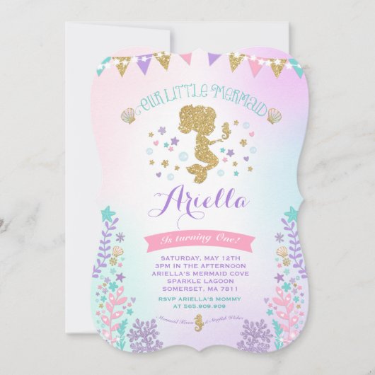 Meermaid Birthday-uitnodiging onder de Zee partij Kaart (Voorkant)