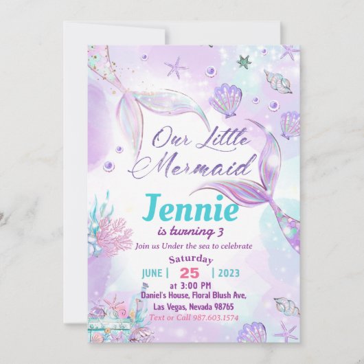 Meermaid Birthday-uitnodiging onder de Zee partij Kaart (Voorkant)