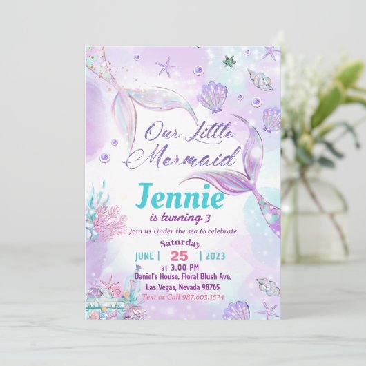 Meermaid Birthday-uitnodiging onder de Zee partij Kaart (Staand voorkant)