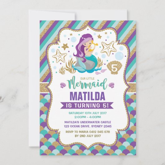 Meermaid Birthday-uitnodiging onder de Zee partij Kaart (Voorkant)