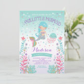 Meermaid Birthday-uitnodiging onder de Zee partij Kaart (Staand voorkant)