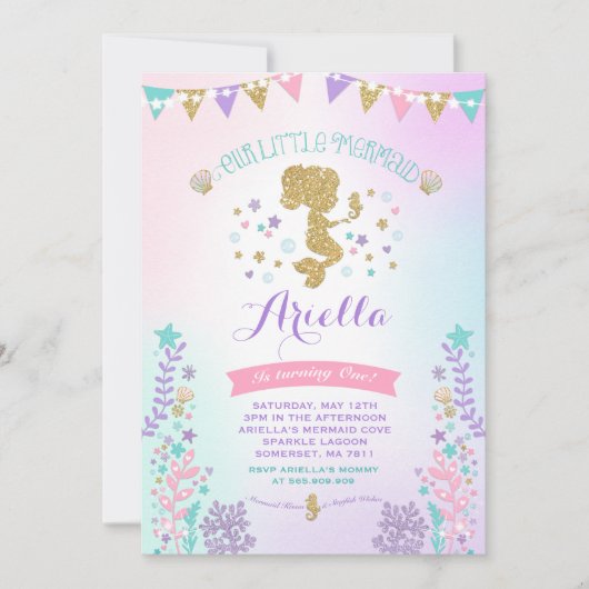 Meermaid Birthday-uitnodiging onder de Zee partij Kaart (Voorkant)