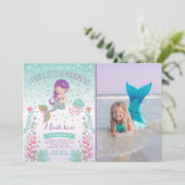 Meermaid Birthday-uitnodiging onder de Zee partij Kaart (Staand voorkant)