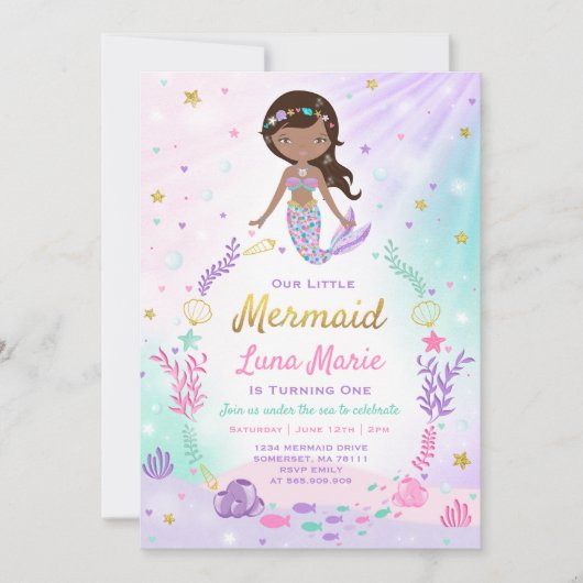 Meermaid Birthday-uitnodiging onder de Zee partij Kaart (Voorkant)