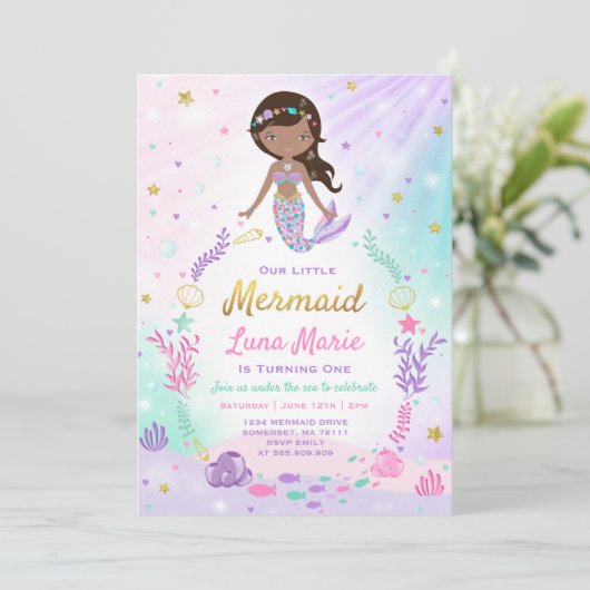 Meermaid Birthday-uitnodiging onder de Zee partij Kaart (Staand voorkant)