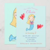 Meermaid Birthday-uitnodiging onder de Zee partij Kaart (Voorkant / Achterkant)