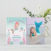 Meermaid Birthday-uitnodiging onder de Zee partij Kaart (Staand voorkant)