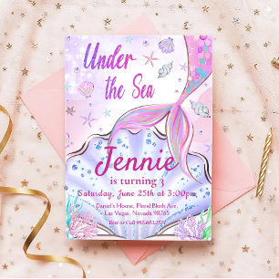 Meermaid Birthday-uitnodiging onder de Zee partij Kaart