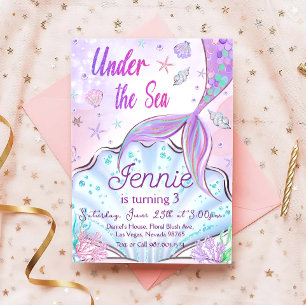 Meermaid Birthday-uitnodiging onder de Zee partij Kaart