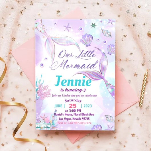 Meermaid Birthday-uitnodiging onder de Zee partij Kaart