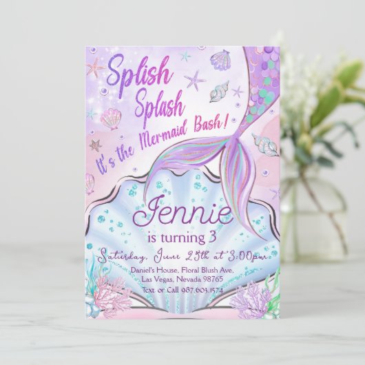 Meermaid Birthday-uitnodiging onder de Zee partij Kaart (Staand voorkant)