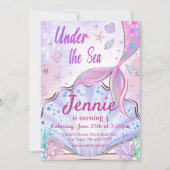 Meermaid Birthday-uitnodiging onder de Zee partij Kaart (Voorkant)