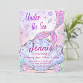 Meermaid Birthday-uitnodiging onder de Zee partij Kaart (Staand voorkant)
