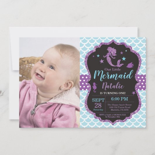 Meermaid Birthday-uitnodiging onder de Zee partij Kaart (Voorkant)