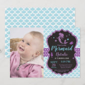 Meermaid Birthday-uitnodiging onder de Zee partij Kaart (Voorkant / Achterkant)