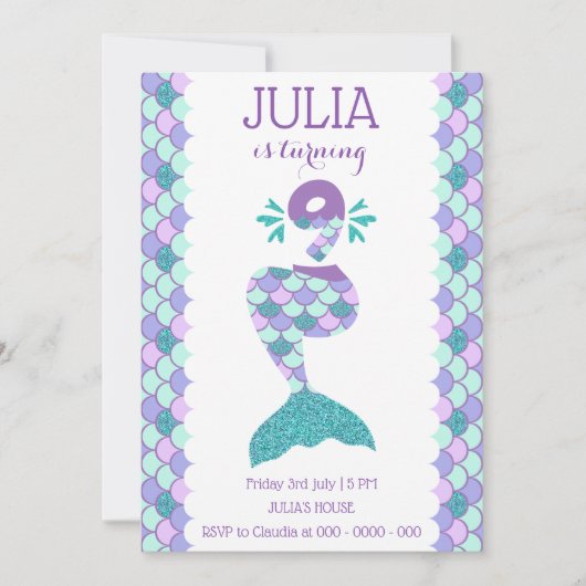 Meermaid Birthday-uitnodiging onder de Zee partij Kaart (Voorkant)