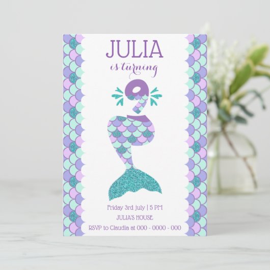 Meermaid Birthday-uitnodiging onder de Zee partij Kaart (Staand voorkant)