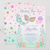 Meermaid Birthday-uitnodiging onder de Zee partij Kaart (Voorkant / Achterkant)