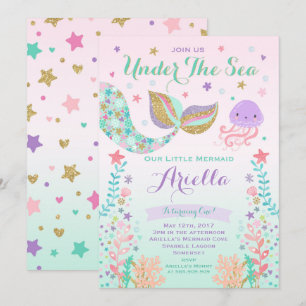 Meermaid Birthday-uitnodiging onder de Zee partij Kaart