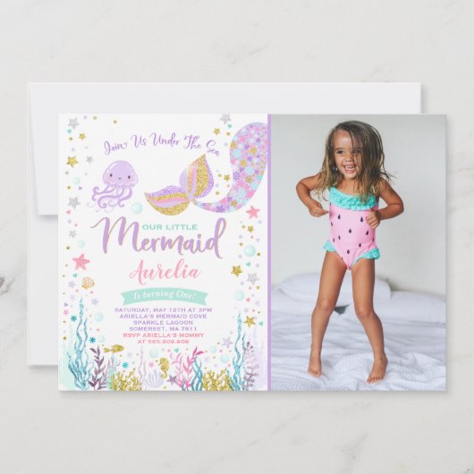 Meermaid Birthday-uitnodiging onder de Zee partij Kaart (Voorkant)