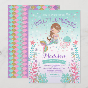 Meermaid Birthday-uitnodiging onder de Zee partij Kaart