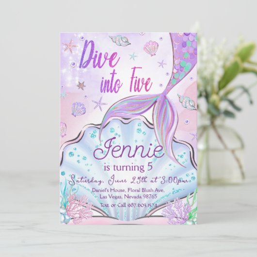 Meermaid Birthday-uitnodiging onder de Zee partij Kaart (Staand voorkant)