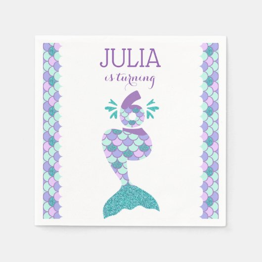 Meermaid Birthday-uitnodiging onder de Zee partij Servet (Voorkant)