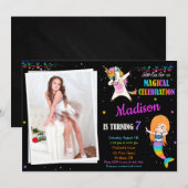 Meermaid en Unicorn-verjaardagsuitnodiging Dabbing Kaart (Voorkant / Achterkant)