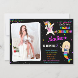 Meermaid en Unicorn-verjaardagsuitnodiging Dabbing Kaart