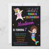 Meermaid en Unicorn-verjaardagsuitnodiging Dabbing Kaart (Voorkant)