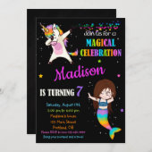 Meermaid en Unicorn-verjaardagsuitnodiging Dabbing Kaart (Voorkant / Achterkant)