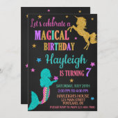 Meermaid en Unicorn verjaardagsuitnodiging Magisch Kaart (Voorkant / Achterkant)
