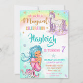 Meermaid en Unicorn verjaardagsuitnodiging Meisjes Kaart (Voorkant)