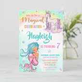 Meermaid en Unicorn verjaardagsuitnodiging Meisjes Kaart (Staand voorkant)