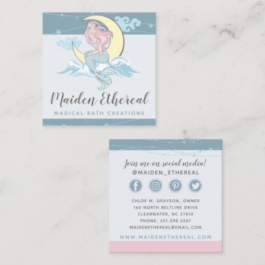 Meermaid Moon & Stars Mystical Siren Social Media Vierkante Visitekaartje (Voorkant / Achterkant)
