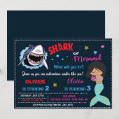 Meermaid of haaienverjaardagsuitnodiging Shark-aan Kaart (Voorkant / Achterkant)
