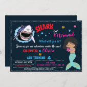 Meermaid of haaienverjaardagsuitnodiging Shark-aan Kaart (Voorkant / Achterkant)