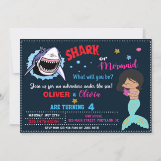 Meermaid of haaienverjaardagsuitnodiging Shark-aan Kaart
