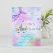 Meermaid & Unicorn Birthday Uitnodiging (Staand voorkant)