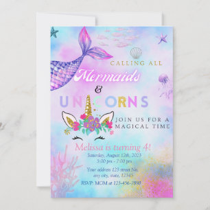 Meermaid & Unicorn Birthday Uitnodiging
