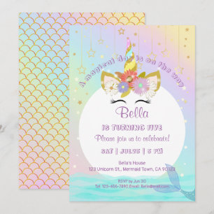 Meermaïde Unicorn Rainbow Birthday-uitnodigingen Kaart